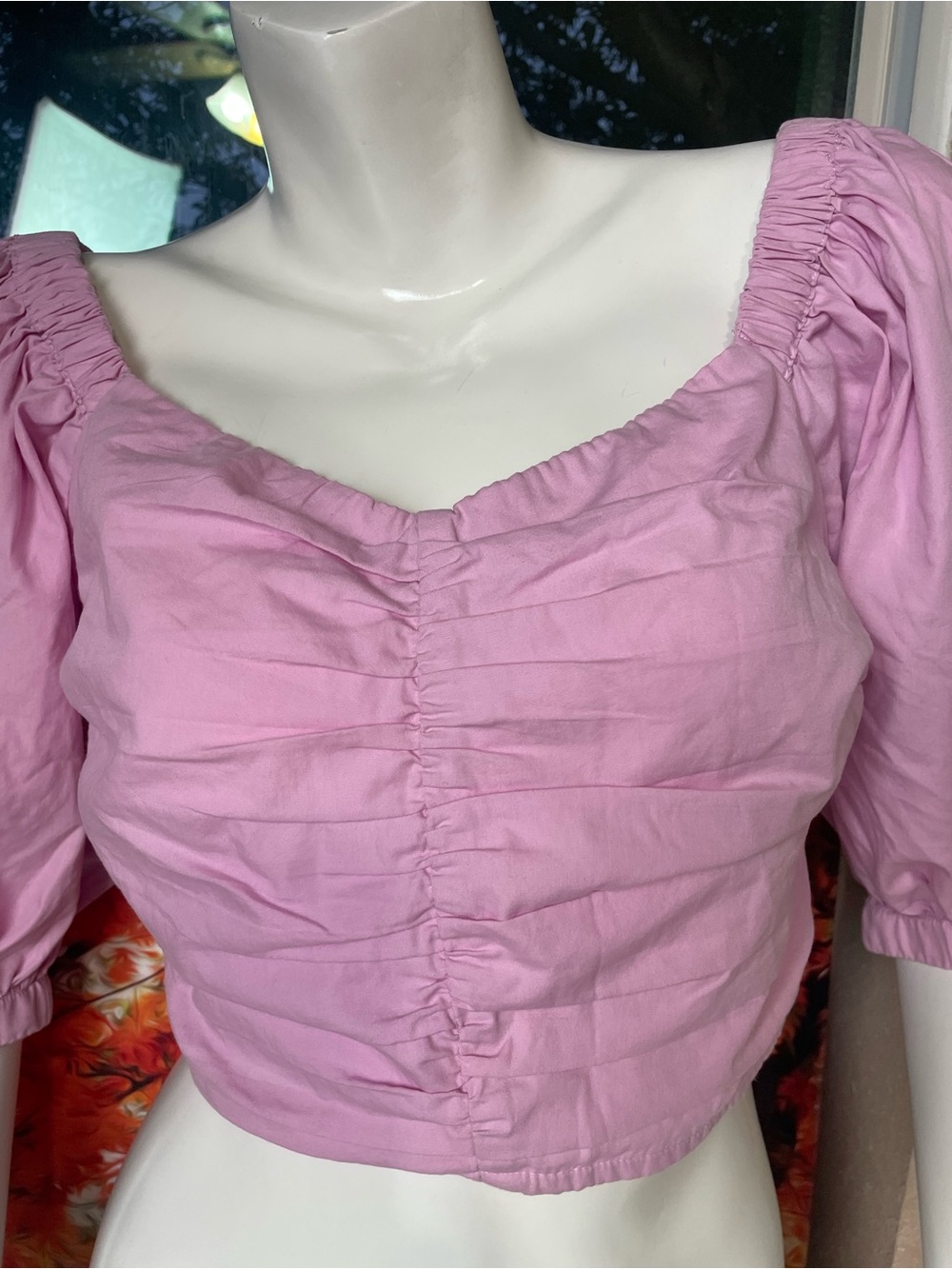 Abercrombie & Fitch Lavender Pink Ruched Square-Neck Crop Top